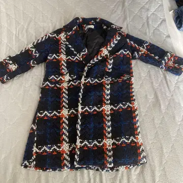 한국 디자인 체스터 코트 네이비 오렌지 체크