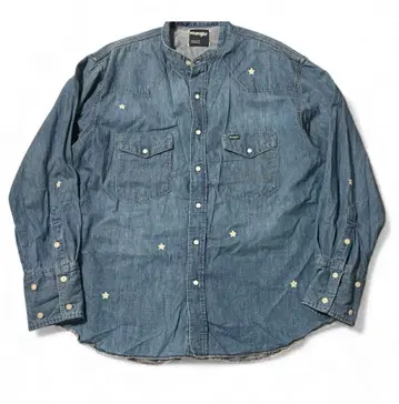 Wrangler 꽃무늬 플라워 손자수 오버 데님 셔츠 노카라