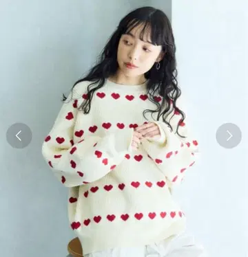 하트 무늬 오버 사이즈 니트 프리 사이즈