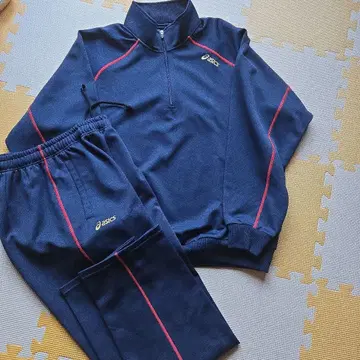 asics 네이비 트레이닝 의류 상하의 세트