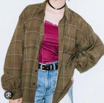 X-girl 긴팔 셔츠 올리브 그린 체크