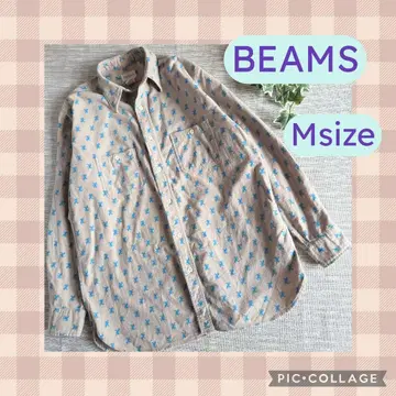 BEAMS 긴팔 플란넬 셔츠 사자 패턴 M 일본제