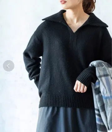 이에나 vento 카라 부착 풀오버 울 캐시미어 v넥 블랙