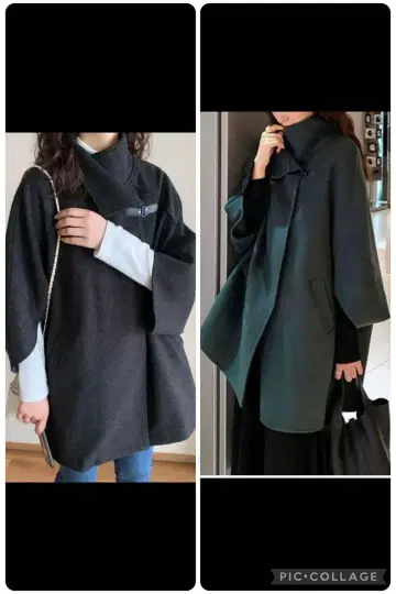 디오스 프론트 페이크 울 터틀 판초 코트 2개 세트