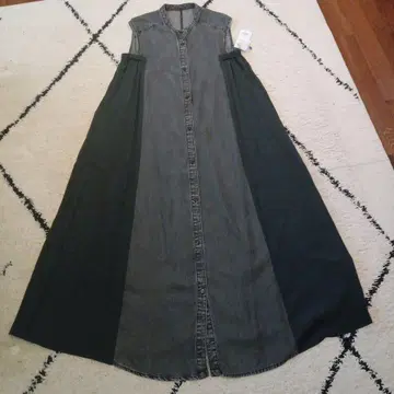 CYNICAL 데님 슬리브리스 롱 원피스 베스트 그레이 블랙