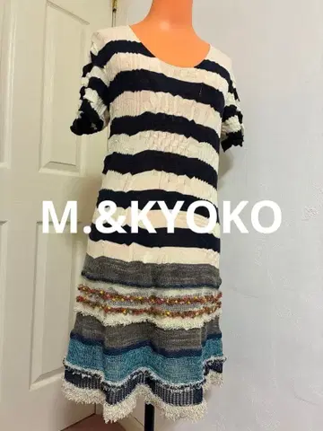 M.&KYOKO 스트라이프 패턴 비즈 장식 원피스