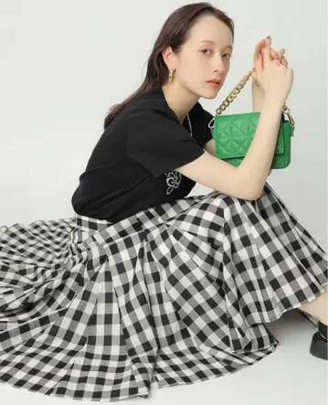 아르페쥬 스토리 마 혼방 깅엄 플레어 스커트