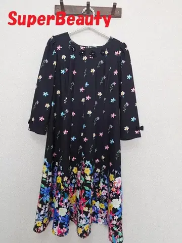 새상품 택 42 슈퍼뷰티 꽃무늬 7부 소매 스트레치 원피스 XL