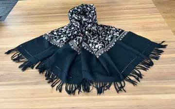 [ 새상품 미사용 ] 사라사 패턴 자수 대형 스톨 숄 기모노 울 100%