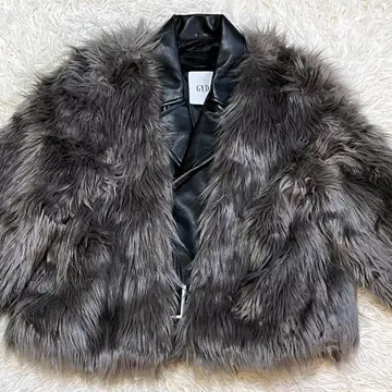 새상품급 GYDA 레이어드 에코 퍼 라이더 자켓 더블 그레이