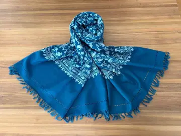 [ 새상품 미사용 ] 사라사 패턴 자수 대형 스톨 숄 기모노 울 100%