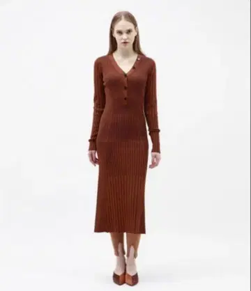 LOVELLESS 브라운 리브 롱 원피스 36