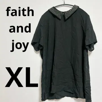[ XL ] faith and joy 스터드 장식 반팔 셔츠 블랙