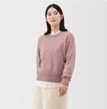 무인양품 워셔블 울 미들 게이지 크루넥 스웨터 M 사이즈 핑크