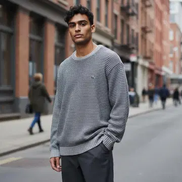 LACOSTE 오버 사이즈 니트 스웨터 그레이