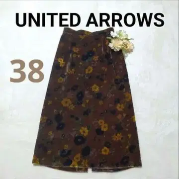 유나이티드 애로우즈 타이트 스커트 실크 벨로아 뒷면 밴딩 꽃무늬