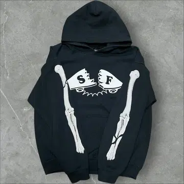 일본제 14AW 사스콰치 후드티 본 프린트 페이드