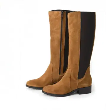 브라운 천연 가죽 롱 부츠 미사용