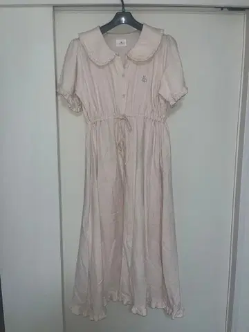 토끼 자수 프릴 옷깃 반팔 롱 원피스