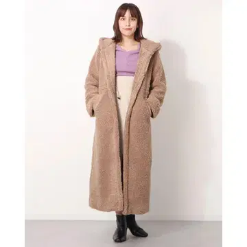 후드 부착 보아 롱 코트