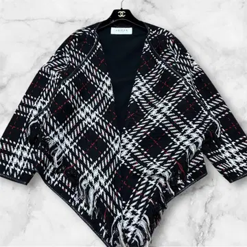 레어 어도어 실크 혼방 판초 자켓 케이프 체크 무늬 블랙 38