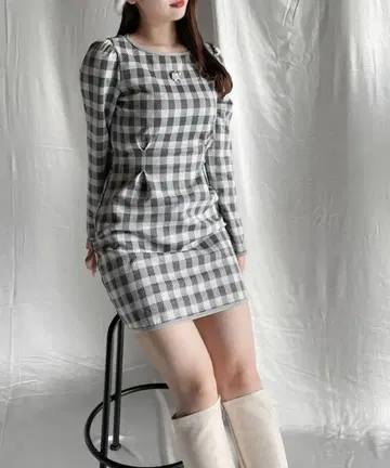 NOMAE 노마에 백리본 원피스 미니 그레이 체크