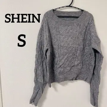 SHEIN [ S ] 그레이 케이블 니트 긴팔 스웨터 가을/겨울 크루넥