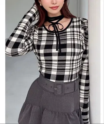 리젝시 RESEXXY 초커 니트 체크 블랙