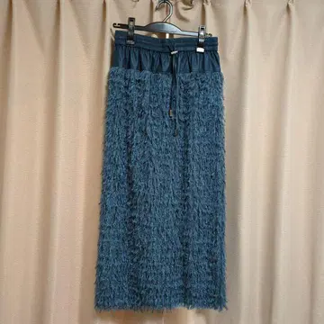 C.C.CROSS 미사용 새상품 프린지 디자인 다크 블루 롱 스커트