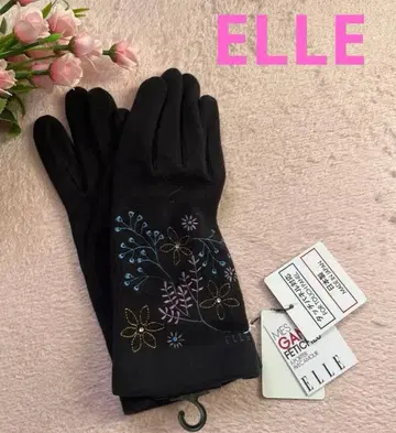 ELLE 꽃무늬 자수 블랙 장갑 스마트폰 터치 가능 일본제