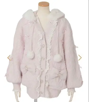 LIZLISA 토끼 귀 코트 페더 니트 후드티