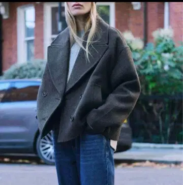 [ ZARA ] 숏 기장 더블 브레스트 코트 그레이 M