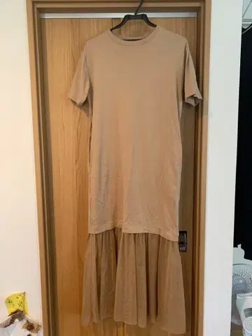 emmi 베이지 오가닉 코튼 반팔 티셔츠 원피스