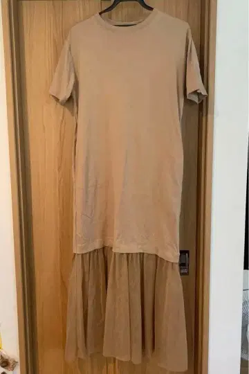 emmi 베이지 오가닉 코튼 반팔 티셔츠 원피스