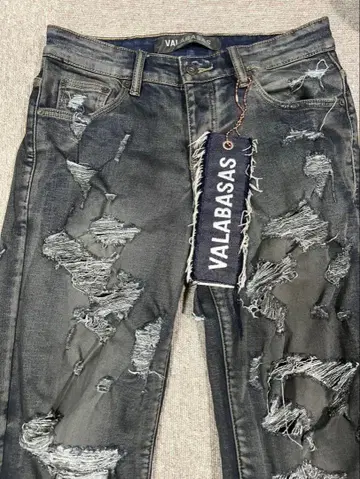 VALABASAS 장미 데미지 데님 그레이 30 와이드 팬츠