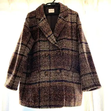 울 혼방 체크 무늬 더블 브레스트 코트