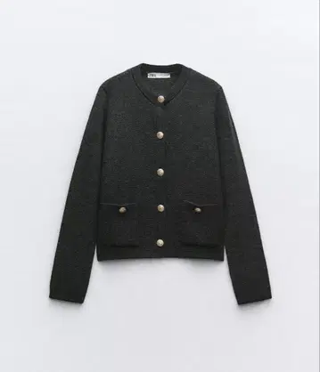 ZARA 골드버튼 니트 가디건 카본 그레이 L zara