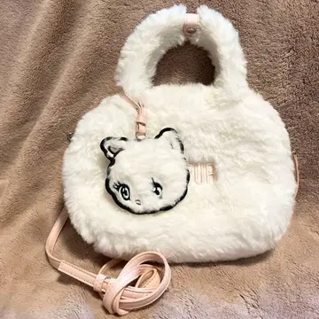 FURFUR 거울 포함 에코 퍼 스퀘어 보스턴 백 2way WHT 고양이