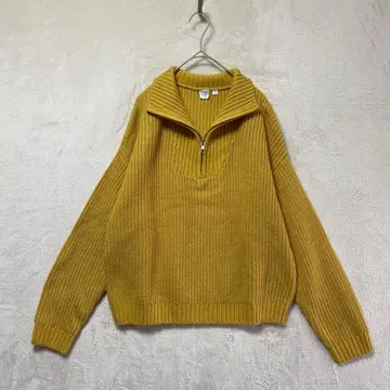 twik/하프 지퍼 니트 스웨터/L/하이넥 머스타드