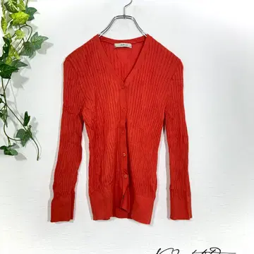 앤디콜 리브 니트 V넥 가디건 F 오렌지 레이온