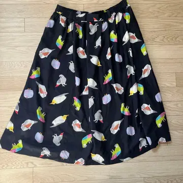 펠리시모 새새모임 스커트 새와 과일 프린트 플레어 스커트 3L