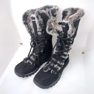 스케쳐스 미들 부츠 스니커즈 보아 23.5 블랙 사이드 지퍼