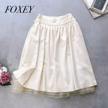 새상품급 폭시 캐시미어 100% 플레어 스커트 실크 튤 38 M