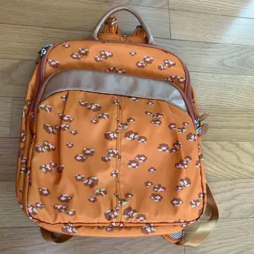 오렌지 꽃무늬 나일론 백팩 kanana