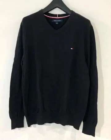 타미힐피거 V넥 니트 스웨터 블랙