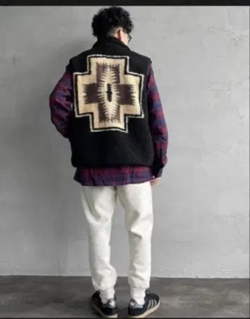 [PENDLETON/펜들턴] 네이티브 무늬 스탠드 카라 보아 베스트