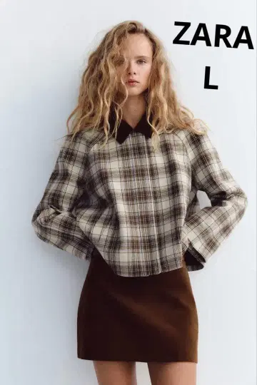 ZARA 체크 무늬 케이프 자켓 L
