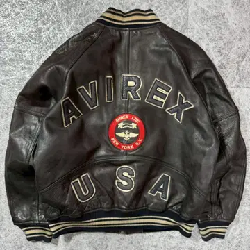 AVIREX USA 백 로고 가죽 자켓 바시티 자켓 S 블랙