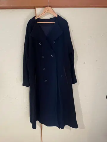 Y's 네이비 더블 브레스트 롱 코트