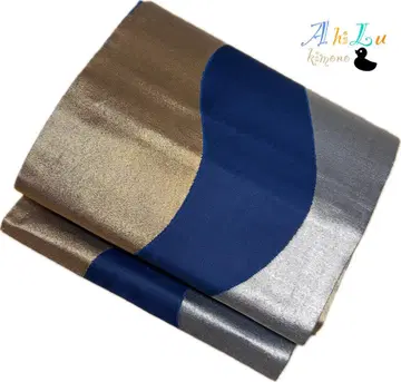 [ L1226 ] 나고야 오비 나고야 제직 파랑 골드 실버 349cm